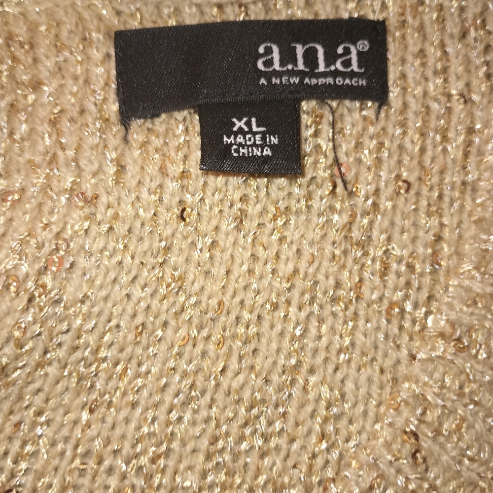 a.n.a Sequin Embezzled Shimmering Gold Crew Neck Sweater SZXL - Picture 4 of 5